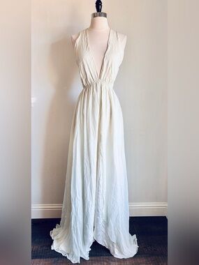 Elizabeth Dye ‘Dune Gown Seafoam Silk Chiffon Wedding Dress, Sz 6 Boho Bridal